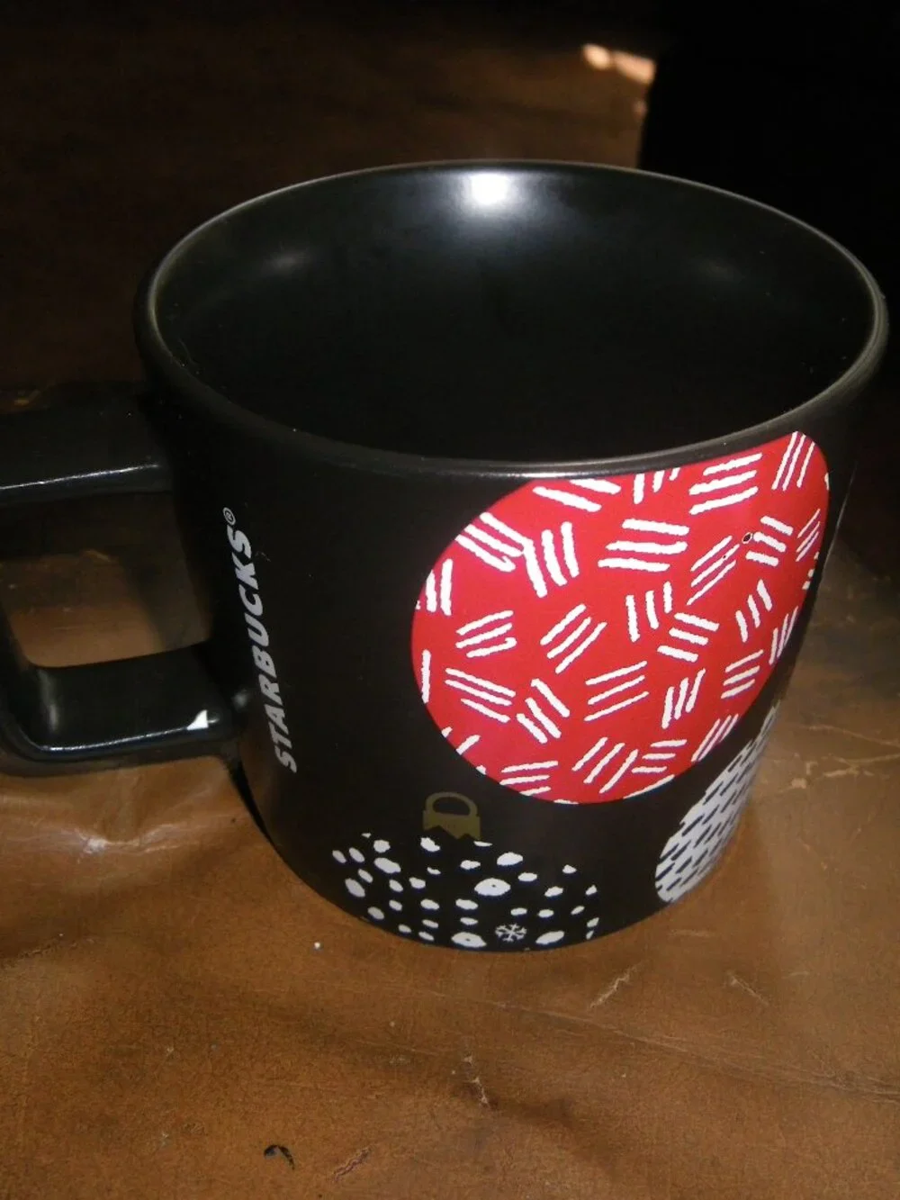 2016 Starbucks Matte Black Finish w/ Holiday Ornaments 14 oz Coffee Mug